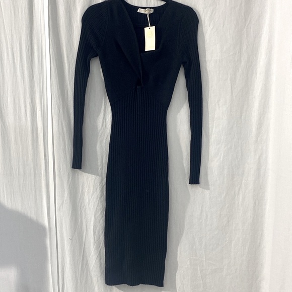 🔥🎄NWT RAMEY BROOK BODYCON BLACK RIBBED MIDI DRESS - Picture 2 of 9